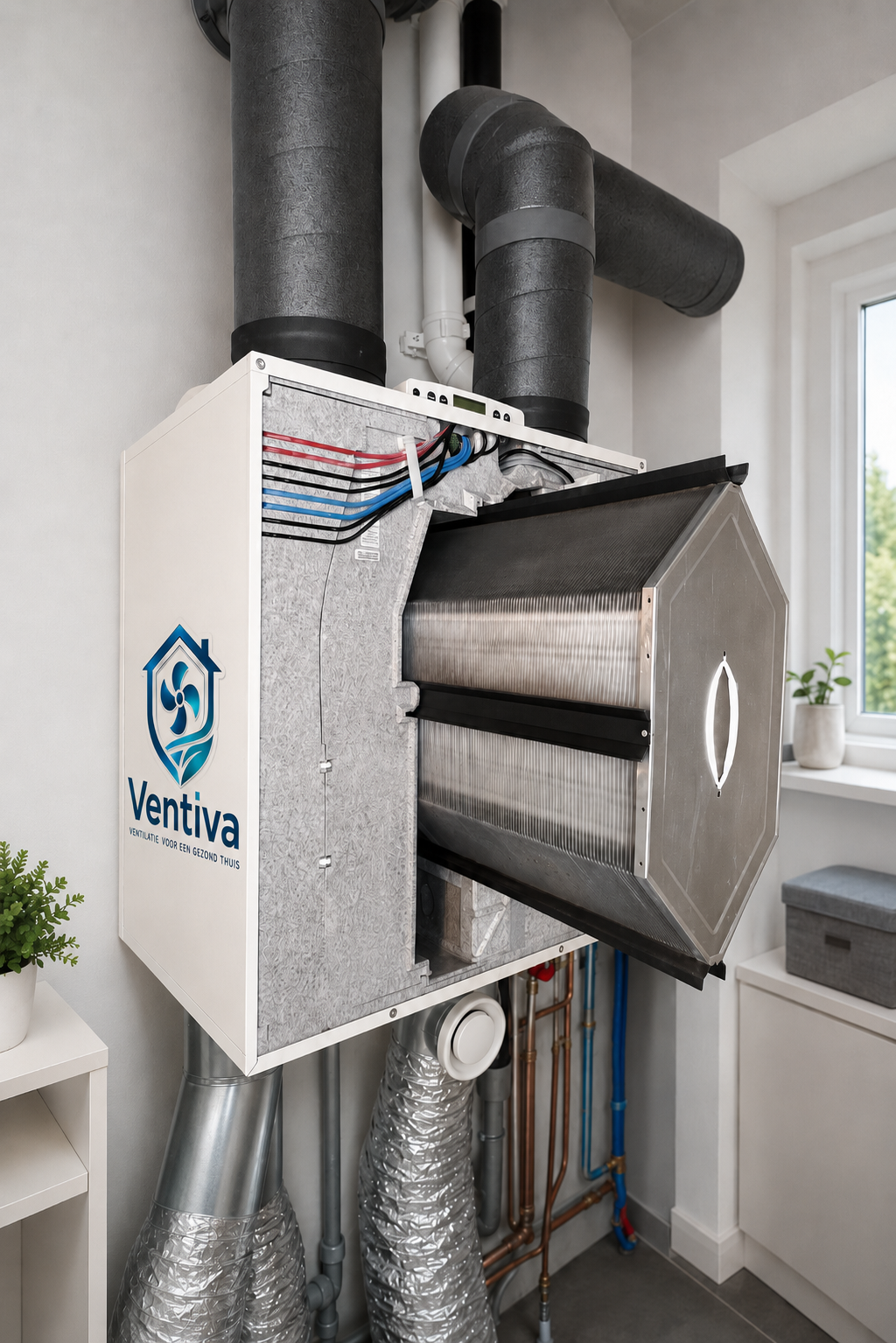 Nieuwe energiezuinige ventilatiebox ter vervanging van een oude MV-box